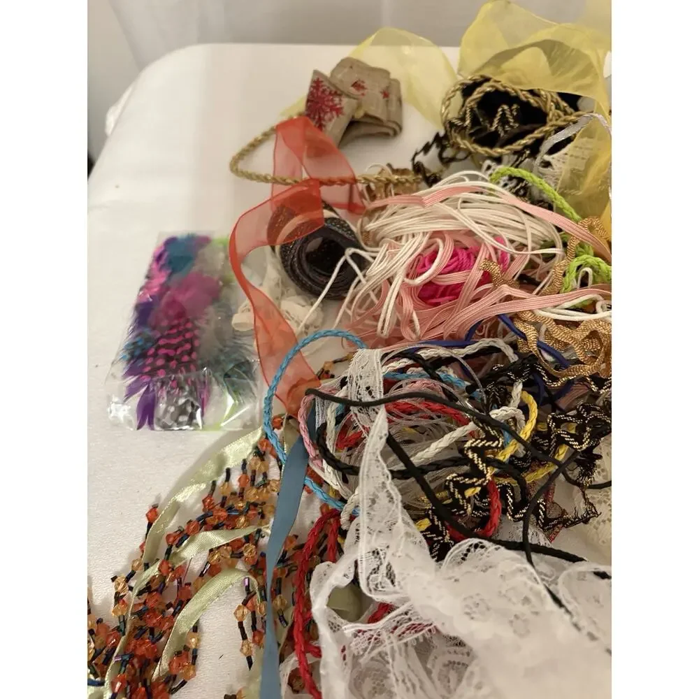 Vintage LOT Lace Trim Edging Dolls Crafts Sewing Cord Rick Rack Ribbon Assorted